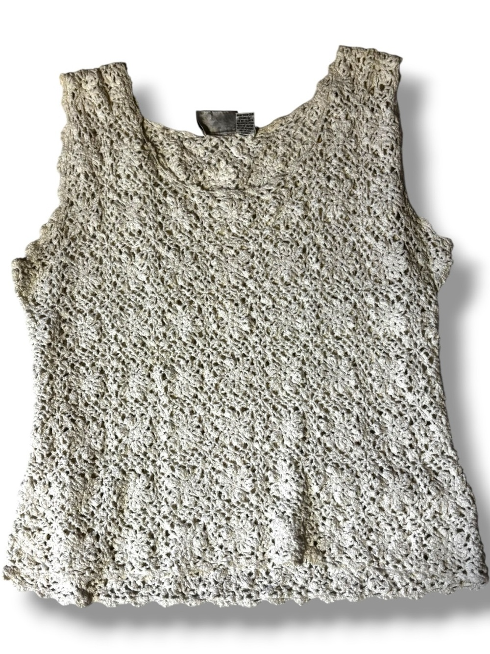 Chico's White Sleeveless with Thick Straps Crochet Loose Fit Layerable Tank Top - Picture 8 of 16